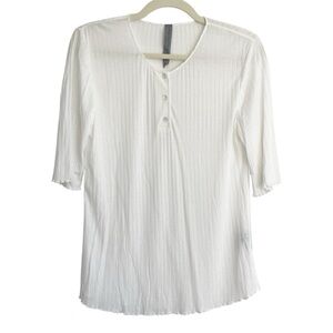 New Raquel Allegra Silk Ribbed Soft Stretchy Henley Blouse Top Basic Office Sz L